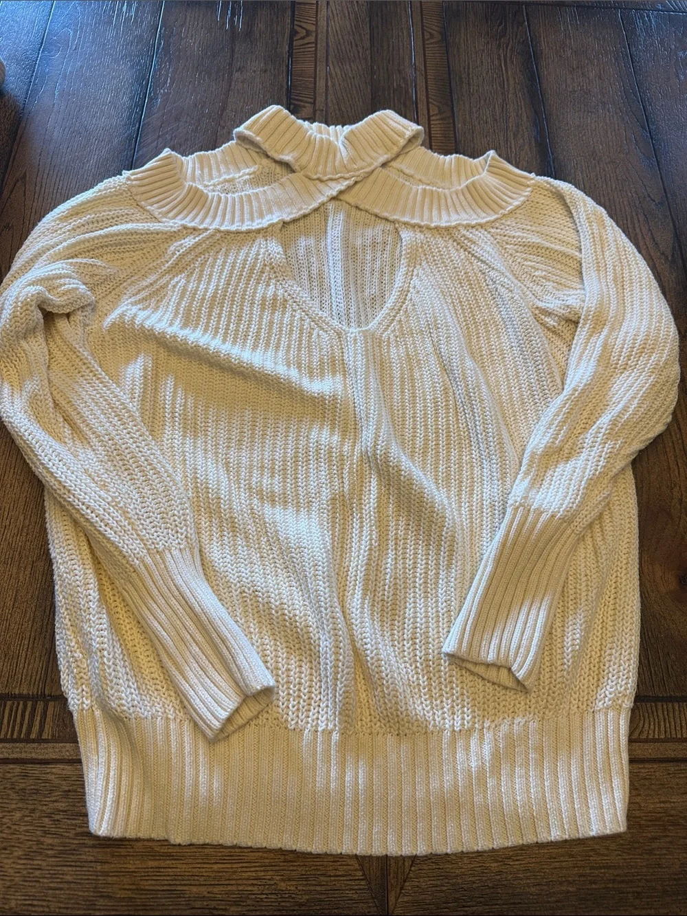 Free People Half Moon Bay Cream Cold-Shoulder Ribbed Turtleneck Sweater